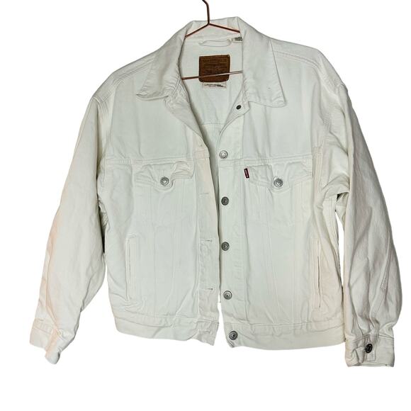 LEVIS Women’s White Silver Button Ex Boyfriend Denim Jacket Size Small - Picture 2 of 11